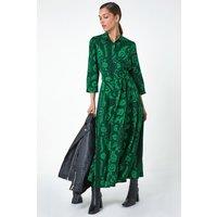 Roman Women's Floral Leaf Print Midi Shirt Dress in Green | Size: 16