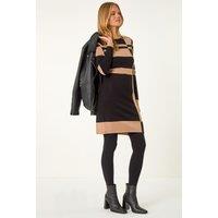 Roman Women's Colour Block Knitted Dress in Camel | Size: 18
