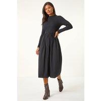 Roman Women's Cotton Stretch Jersey Mix Midi Dress in Black | Size: 20