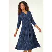 Roman Women's Animal Print Mock Wrap Midi Dress in Blue | Size: 10