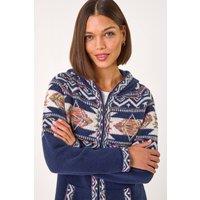 Roman Women's Jacquard Zip Through Knit Cardigan in Navy | Size: 18