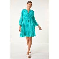 Roman Women's Shimmer Tie Detail Smock Dress in Turquoise | Size: 18