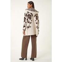 Roman Women's Floral Hooded Knit Cardigan in Beige | Size: 18