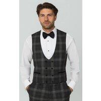 Dobell Men's Grey Tartan Check Double Breasted Horseshoe Waistcoat | Size: Large