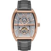 Heritor Automatic Men's Masterson Semi-Skeleton Leather-Band Watch in Grey