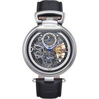 Heritor Automatic Men's Lincoln Leather-Band Skeleton Watch with Moon Phase in Black