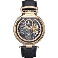 Heritor Automatic Men's Lincoln Leather-Band Skeleton Watch with Moon Phase in Gold