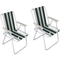 Samuel Alexander 2 Pack of Outdoor Green & White Stripe Camping Chairs with Armrests