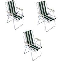 Samuel Alexander 3 Pack of Outdoor Green & White Stripe Camping Chairs with Armrests