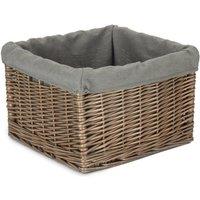 Red Hamper Square Antique Wash Grey Lined Storage Basket | Size: Small