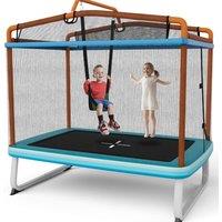 Costway 3-in-1 Kids Trampoline 6FT Rectangle Toddler Trampoline w/ Swing Horizontal Bar in Orange