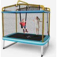 Costway 3-in-1 Kids Trampoline 6FT Rectangle Toddler Trampoline w/ Swing Horizontal Bar in Yellow