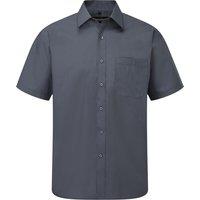 Russell Men's Collection Short Sleeve Poly-Cotton Easy Care Poplin Shirt in Grey