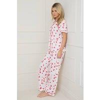 Oasis Women's Red Hearts Short Sleeve Jersey Pyjama Set in White | Size: Medium