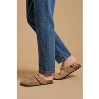 Oasis Women's Jamie Faux Suede Closed Toe Footbed Flat Shoes in Taupe | Size: 6