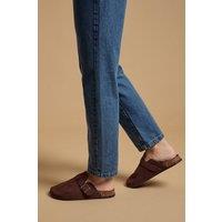 Oasis Women's Jamie Faux Suede Closed Toe Footbed Flat Shoes in Chocolate | Size: 7