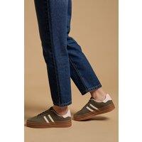 Oasis Women's Issie Faux Suede Lace Up Platform Trainers in Khaki | Size: 3