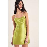 NastyGal Women's Structured Satin Panelled Strappy Mini Dress in Lime | Size: 10