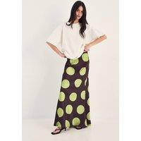 NastyGal Women's Satin Polka Dot Bias Maxi Skirt in Chocolate | Size: 16