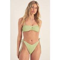 NastyGal Women's Textured Ruched Bow Trim Crop Tie Side Bikini Set in Sage | Size: 14