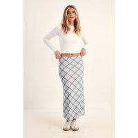 NastyGal Women's Printed Plaid Mesh Maxi Skirt in Light Blue | Size: 6