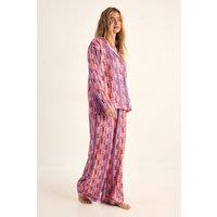 NastyGal Women's Lobster Print Satin Stripe Pajama Trouser Set in Purple | Size: Large