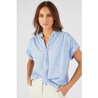 Damart Women's Airy Tunisian Collar Blouse with Tassels - Lightweight Summer Style in Blue | Size: 10
