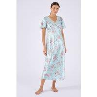 Damart Women's Elegant Satin Nightdress with Lace Trim & Angel Sleeves in Light Blue | Size: Large