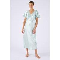 Damart Women's Elegant Satin Nightdress with Lace Trim & Angel Sleeves in Aqua | Size: 2XL