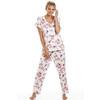 Camille Women's Lightweight Floral Print Pyjama Set in Cream | Size: 18-20