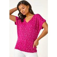 Roman Women's Foil Print V-Neck Knitted Top in Magenta | Size: 14
