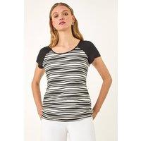 Roman Women's Contrast Textured Stripe T-Shirt in Black | Size: 10