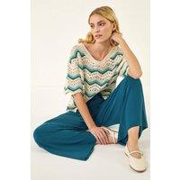 Roman Women's Wide Leg Stretch Trousers in Teal | Size: 10