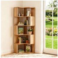 Living and Home 5-Tier Wooden L-shaped Corner Storage Shelf in Light Oak