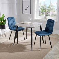 Core Products Aspen Grey Oak Effect Square Dining Table with 2 Straight Chairs - Set in Blue