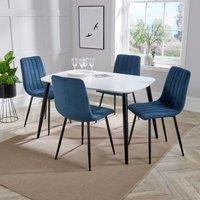 Core Products Aspen White Rectangular Dining Table & Four Stitch Chairs Set in Blue