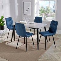Core Products Aspen Grey-Oak Effect Rectangular Dining Table & 4 Stitch Chairs Set in Blue