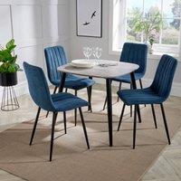 Core Products Aspen Grey Oak Effect Square Dining Table with 4 Fabric Chairs - Set in Blue