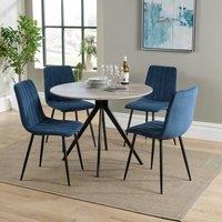 Core Products Aspen Grey Oak Effect Round Dining Table with 4 Stitch Chairs - Set in Blue