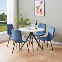 Core Products Aspen White Sintered Stone Table with 4 Straight Stitch Chairs Set in Blue
