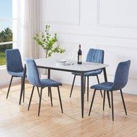 Core Products Aspen White Sintered Stone Table with 4 Straight Stitch Chairs - Set in Blue