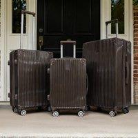 OHS Metallic Effect Suitcase Set of 3 Hard Shell ABS Luggage in Brown