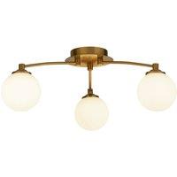 Lighting Collection Opal & Brass 3Lt Ceiling Light in White