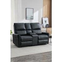 More4Homes Madrid 2 Seater W Console Manual Air Leather Recliner Sofa in Black