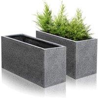 Primrose Set of 2 Poly-Terrazzo Black Trough Indoor Outdoor Planter 100cm