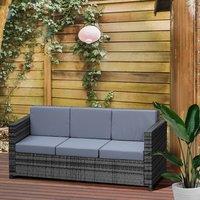 OUTSUNNY Rattan Wicker 3-seater Sofa Chair Patio Furniture w/ Cushion in Grey