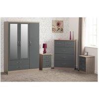 Seconique Nevada 3 Door 2 Drawer Mirrored Wardrobe Bedroom Set in Grey