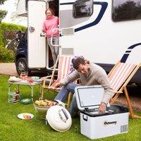 OUTSUNNY 12V Portable Car Refrigerator w/ Inner LED Light Indoor Outdoor in White