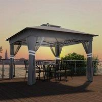 OUTSUNNY 3x3(m) Pop Up Gazebo w/ Solar-Powered LED Lights Curtain Netting in Grey