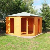 Shires Larkspur 10 x 10 Feet Double Door with Two Fixed Windows Summerhouse in Light Brown